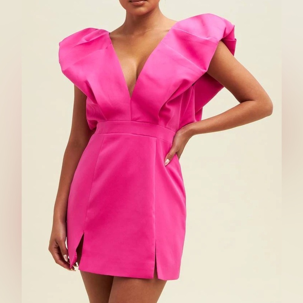 Pink Luxxel Double Slit Open Back Puffy Sleeve Dress Size L